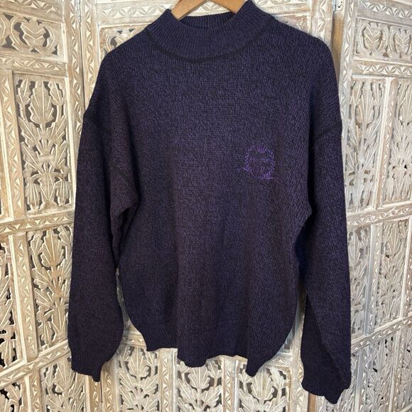 Vintage Mens Legendary I.O.U. Purple & Black Mock Neck Academia Sweater Size MED - Picture 1 of 9
